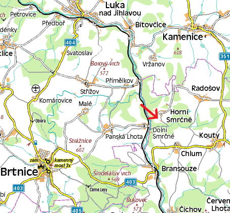 mapa oblasti od Kamenice po Horní Smrčné